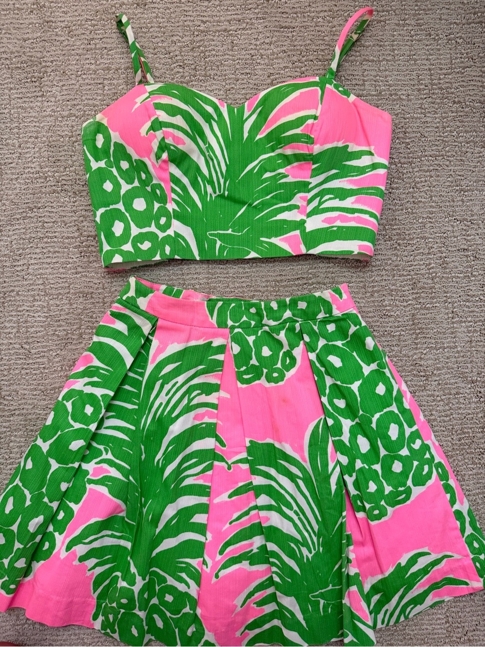 Lilly Pulitzer Pink & Green Tropical Print Pleated Skirt Set